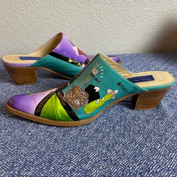 Via and Via Couture Hand Painted Mules from Neiman Marcus 8.5 M - Picture 4 of 10